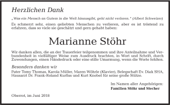 Traueranzeige von Marianne Stöhr von Rundschau Gaildorf