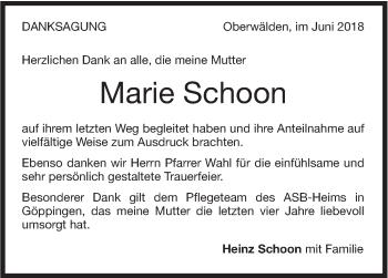 Traueranzeige von Marie Schoon von NWZ Neue Württembergische Zeitung