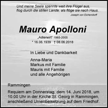 Traueranzeige von Mauro Apolloni von SÜDWEST PRESSE Ausgabe Ulm/Neu-Ulm