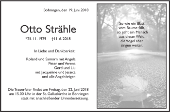 Traueranzeige von Otto Strähle von Metzinger-Uracher Volksblatt