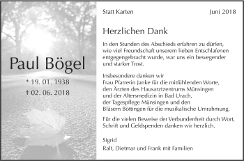 Traueranzeige von Paul Bögel von Alb-Bote/Metzinger-Uracher Volksblatt