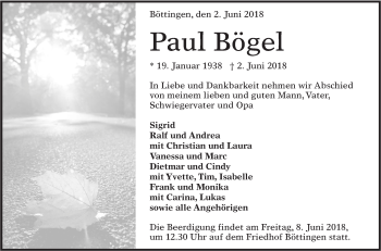 Traueranzeige von Paul Bögel von Alb-Bote/Metzinger-Uracher Volksblatt