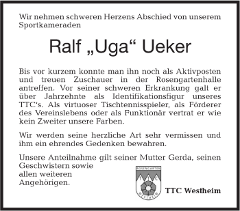 Traueranzeige von Ralf Ueker von Haller Tagblatt