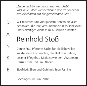 Traueranzeige von Reinhold Stoß von Alb-Bote/Metzinger-Uracher Volksblatt