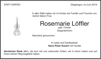 Traueranzeige von Rosemarie Löffler von NWZ Neue Württembergische Zeitung