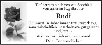 Traueranzeige von Rudi  von SÜDWEST PRESSE