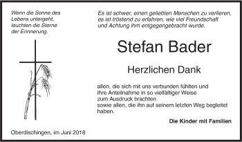 Traueranzeige von Stefan Bader von Ehinger Tagblatt