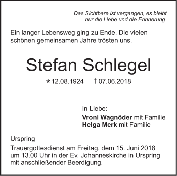 Traueranzeige von Stefan Schlegel von SÜDWEST PRESSE Ausgabe Ulm/Neu-Ulm