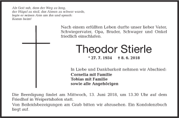 Traueranzeige von Theodor Stierle von Haller Tagblatt