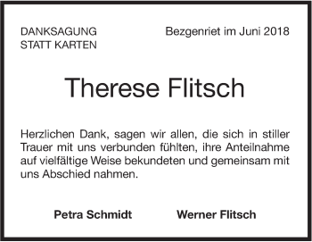 Traueranzeige von Therese Flitsch von NWZ Neue Württembergische Zeitung