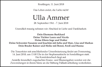 Traueranzeige von Ulla Ammer von Alb-Bote/Metzinger-Uracher Volksblatt