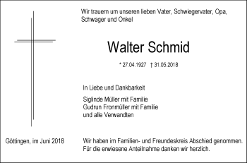 Traueranzeige von Walter Schmid von SÜDWEST PRESSE Ausgabe Ulm/Neu-Ulm