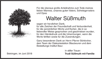 Traueranzeige von Walter Süßmuth von SÜDWEST PRESSE Ausgabe Ulm/Neu-Ulm