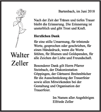 Traueranzeige von Walter Zeller von NWZ Neue Württembergische Zeitung