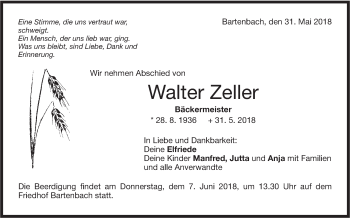 Traueranzeige von Walter Zeller von NWZ Neue Württembergische Zeitung