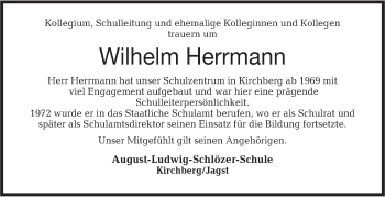 Traueranzeige von Wilhelm Herrmann von Hohenloher Tagblatt