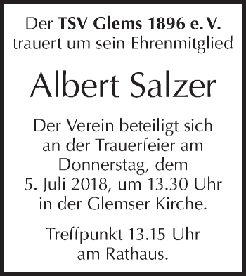 Traueranzeige von Albert Salzer von Metzinger-Uracher Volksblatt