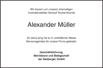 Traueranzeige von Alexander Müller von SÜDWEST PRESSE Ausgabe Ulm/Neu-Ulm