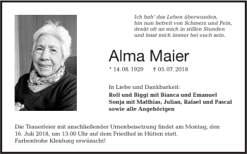 Traueranzeige von Alma Maier von Haller Tagblatt