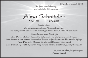 Traueranzeige von Alma Schnitzler von Rundschau Gaildorf