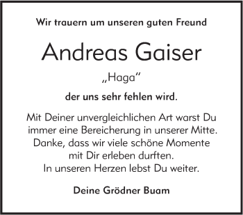 Traueranzeige von Andreas Gaiser von Alb-Bote/Metzinger-Uracher Volksblatt