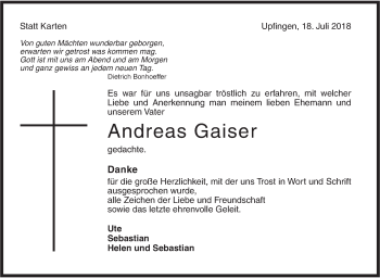 Traueranzeige von Andreas Gaiser von Metzinger-Uracher Volksblatt