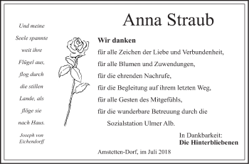 Traueranzeige von Anna Straub von Geislinger Zeitung