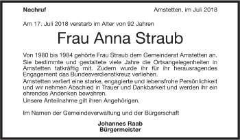 Traueranzeige von Anna Straub von Geislinger Zeitung