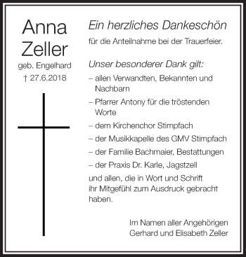 Traueranzeige von Anna Zeller von Hohenloher Tagblatt