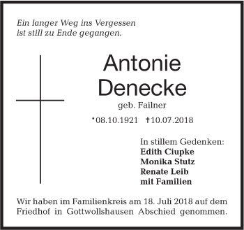 Traueranzeige von Antonie Denecke von Haller Tagblatt