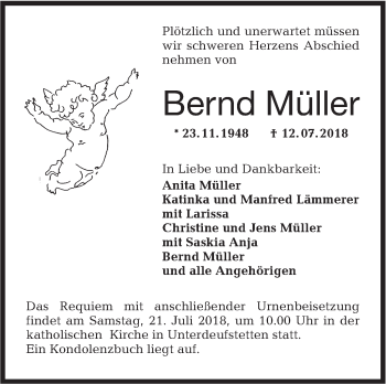 Traueranzeige von Bernd Müller von Hohenloher Tagblatt