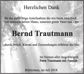 Traueranzeige von Bernd Trautmann von Haller Tagblatt