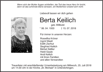 Traueranzeige von Berta Keilich von SÜDWEST PRESSE Ausgabe Ulm/Neu-Ulm