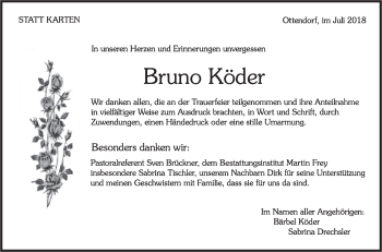 Traueranzeige von Bruno Köder von Rundschau Gaildorf