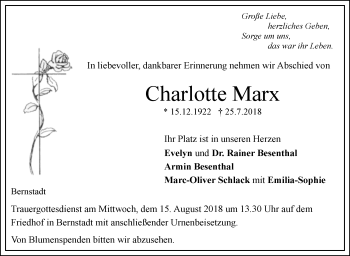 Traueranzeige von Charlotte Marx von SÜDWEST PRESSE Ausgabe Ulm/Neu-Ulm