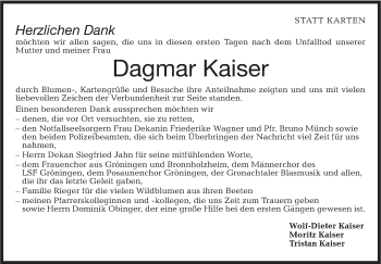 Traueranzeige von Dagmar Kaiser von Hohenloher Tagblatt