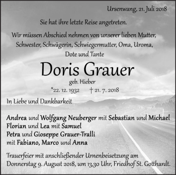 Traueranzeige von Doris Grauer von NWZ Neue Württembergische Zeitung