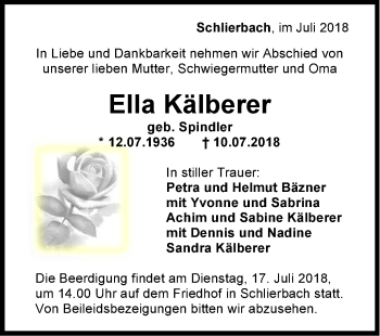 Traueranzeige von Ella Kälberer von NWZ Neue Württembergische Zeitung