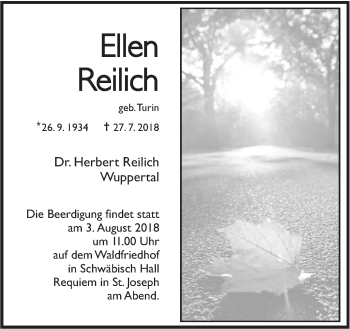 Traueranzeige von Ellen Reilich von Haller Tagblatt