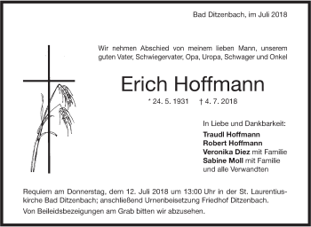 Traueranzeige von Erich Hoffmann von Geislinger Zeitung