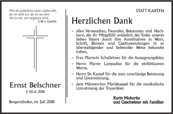 Traueranzeige von Ernst Belschner von Hohenloher Tagblatt