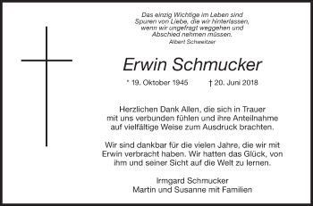 Traueranzeige von Erwin Schmucker von Ehinger Tagblatt