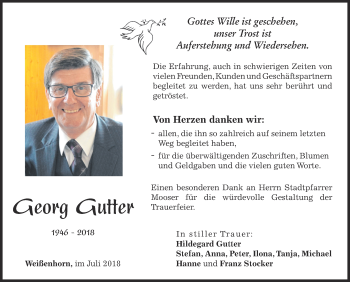 Traueranzeige von Georg Gutter von SÜDWEST PRESSE Ausgabe Ulm/Neu-Ulm