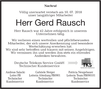 Traueranzeige von Gerd Rausch von Haller Tagblatt