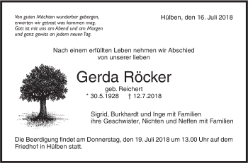 Traueranzeige von Gerda Röcke von Metzinger-Uracher Volksblatt