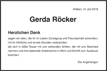 Traueranzeige von Gerda Röcker von Metzinger-Uracher Volksblatt