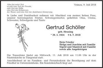 Traueranzeige von Gertrud Schöller von Haller Tagblatt