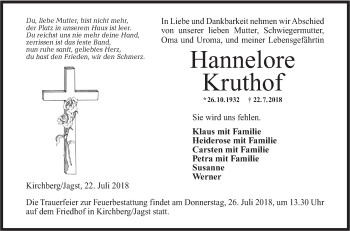 Traueranzeige von Hannelore Kruthof von Hohenloher Tagblatt