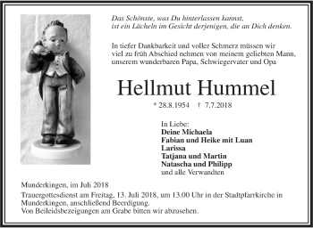 Traueranzeige von Hellmut Hummel von Ehinger Tagblatt