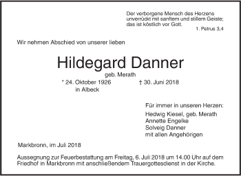 Traueranzeige von Hildegard Danner von SÜDWEST PRESSE Ausgabe Ulm/Neu-Ulm